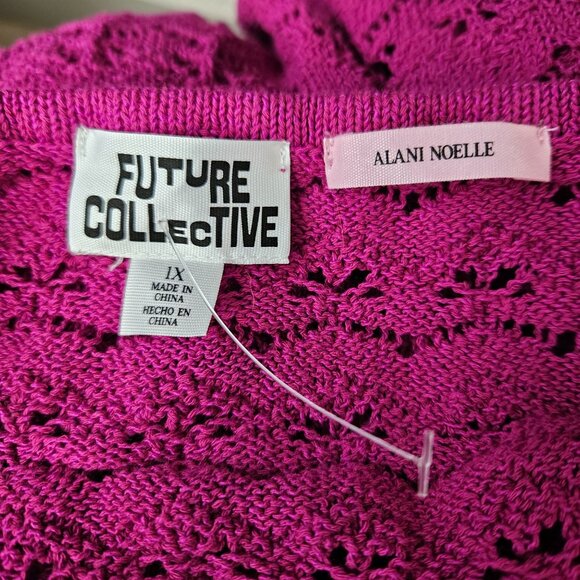 Womens 1X Crochet Halter Midi Bodycon Dress Tie Back In Magenta Sexy Beach - Picture 10 of 11